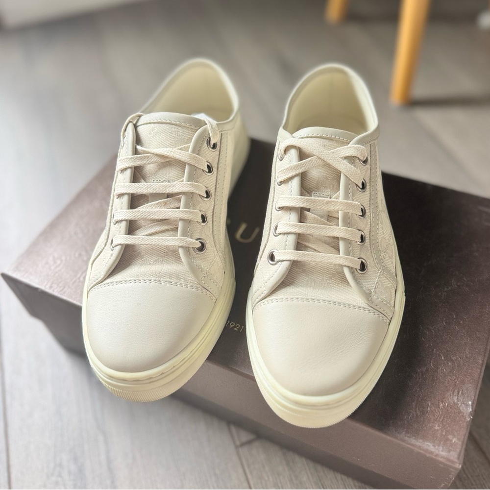 Gucci Leather and Canvas GG Low Top Sneakers